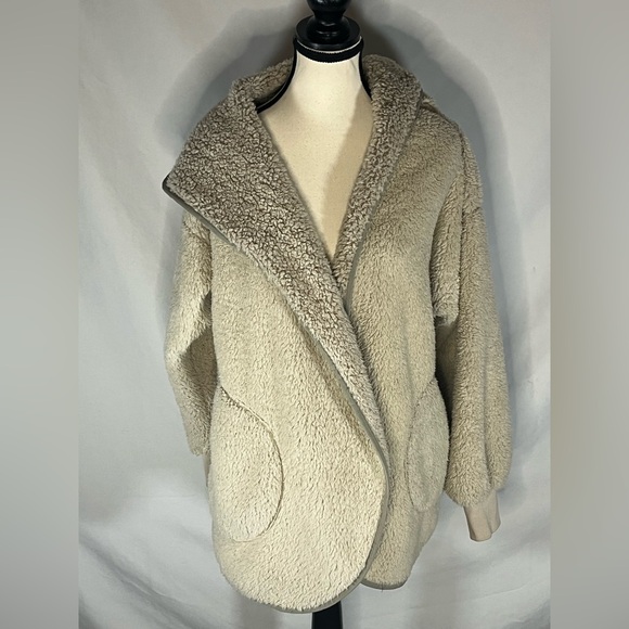 Carbon2Cobalt Jackets & Blazers - Carbon2Cobalt  Women’s Sherpa Hoodie Jacket Beige Open Front Fleece Cardigan S/M